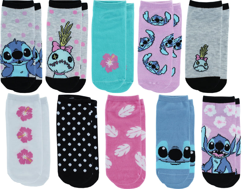 Lilo & Stitch Polka Dots Women's No Show Sock Set, 10-Pack, Shoe Size 4-10