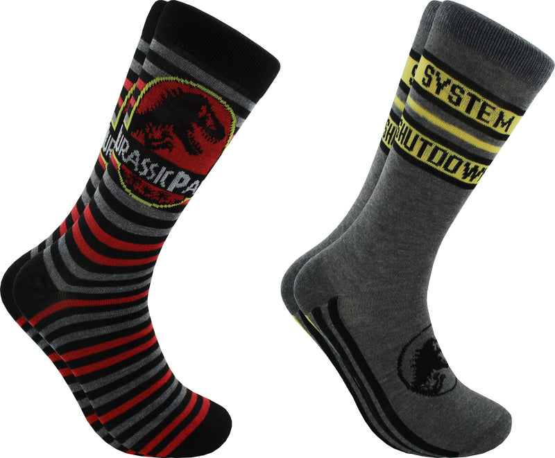 Jurassic Park Men's Crew Socks, 2-Pack, Shoe Size 6.5-12
