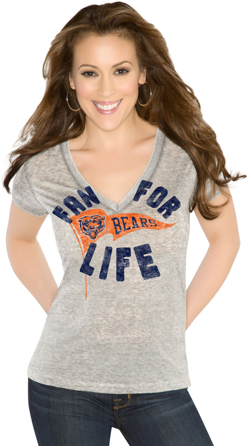 Chicago Bears Women's Gray Fan for Life V-Neck T-Shirt