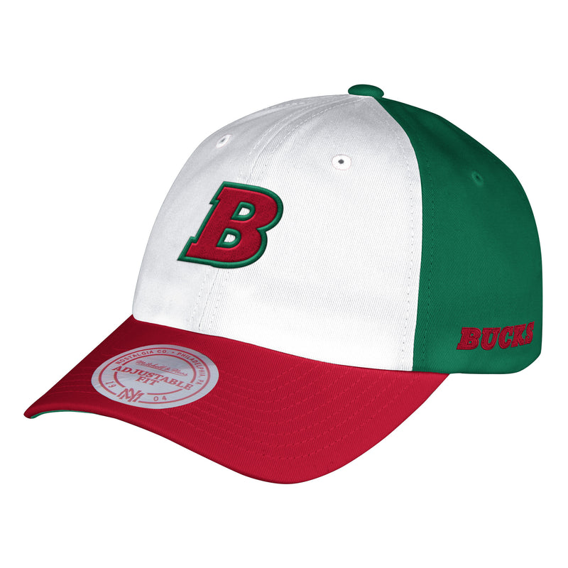Milwaukee Bucks 3 Block Strapback Hat, White/Red, One Size