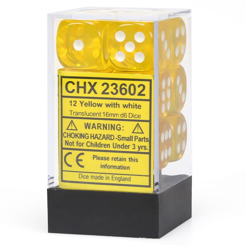 Chessex Dice d6: Translucent Yellow/White Dice Block - Set of 12