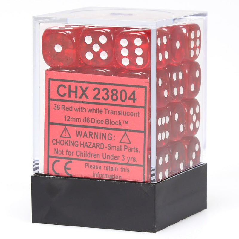 Chessex Dice d6: Translucent Red w/ White - Set of 36