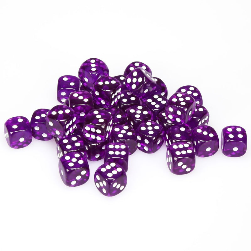 Chessex Dice d6: Translucent Purple w/ White - Set of 36