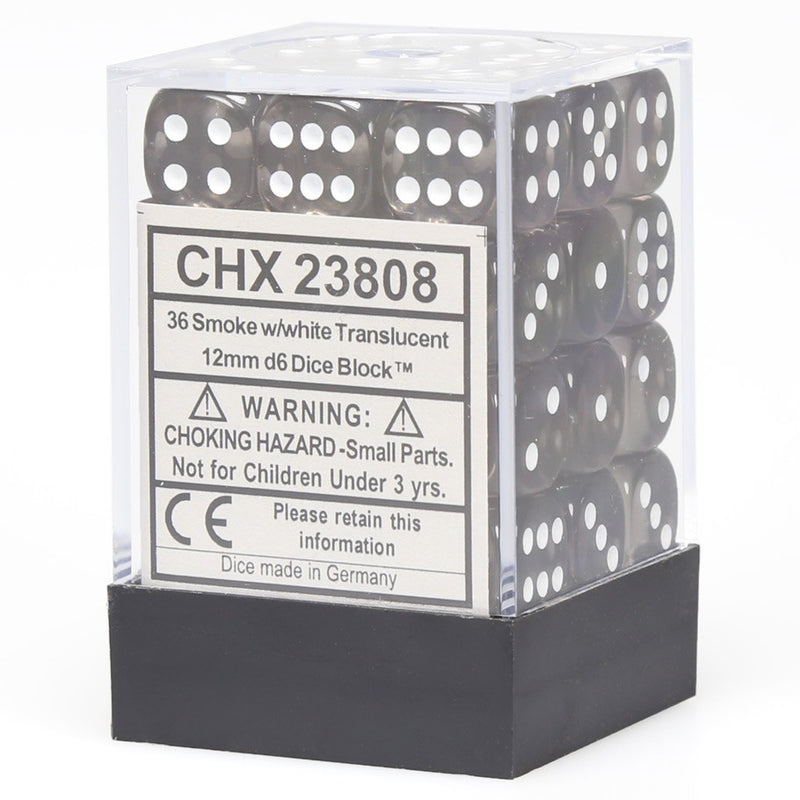 Chessex Dice d6: Translucent Smoke w/ White - Set of 36