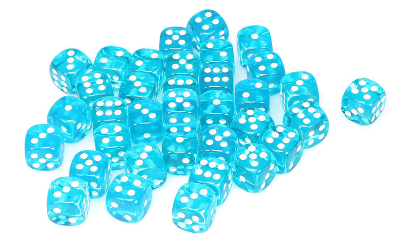 Chessex Dice d6: Translucent Teal w/ White - Set of 36