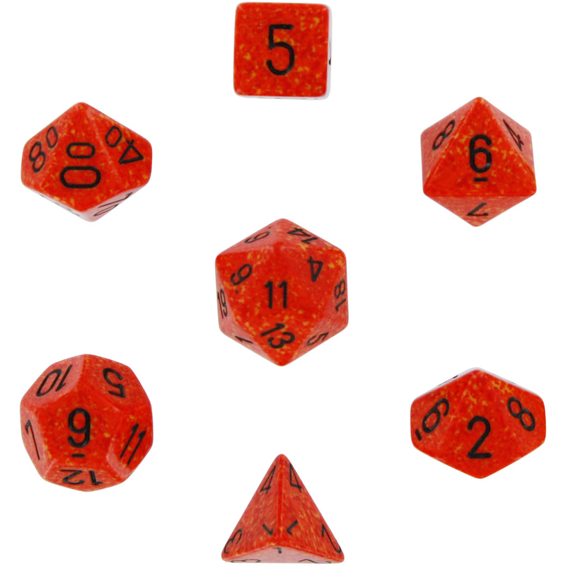 Polyhedral 7-Die Speckled Dice Set - Fire