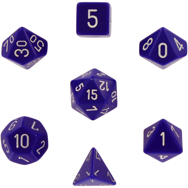 Polyhedral 7-Die Opaque Dice Set - Purple with White