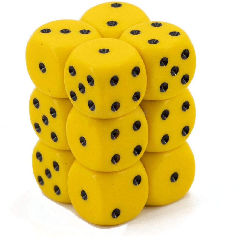 Chessex Dice d6: Opaque Yellow w/ Black - Set of 12