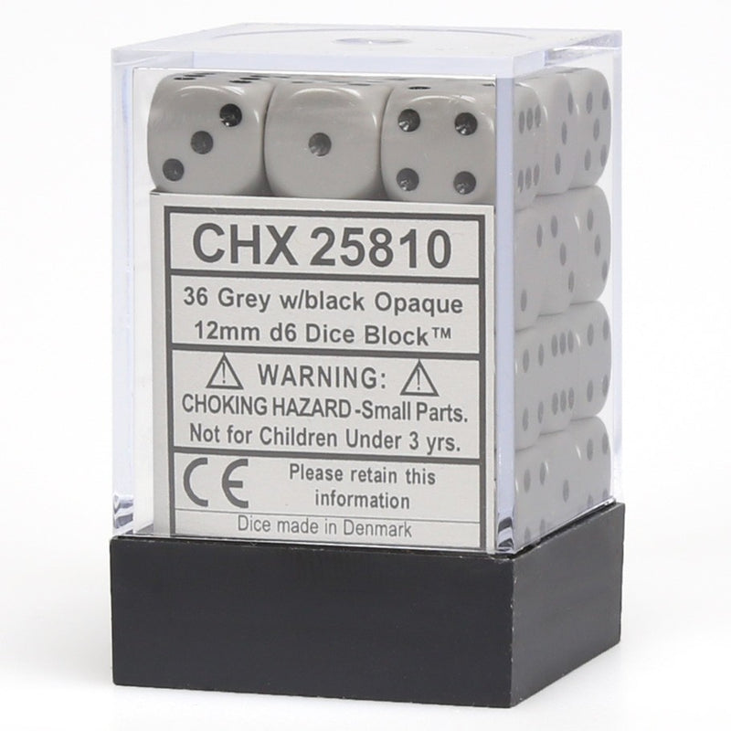Chessex Opaque 12mm d6 Dark Grey w/ Black Dice Block - Set of 36