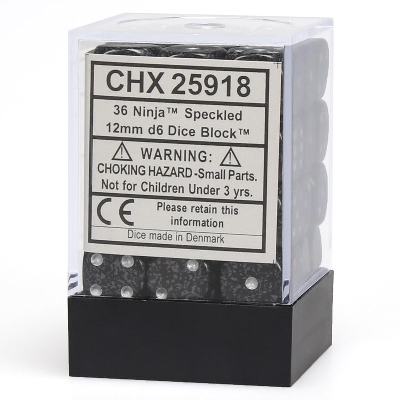 Chessex Opaque 12mm d6 Speckled Ninja Dice Block - Set of 36