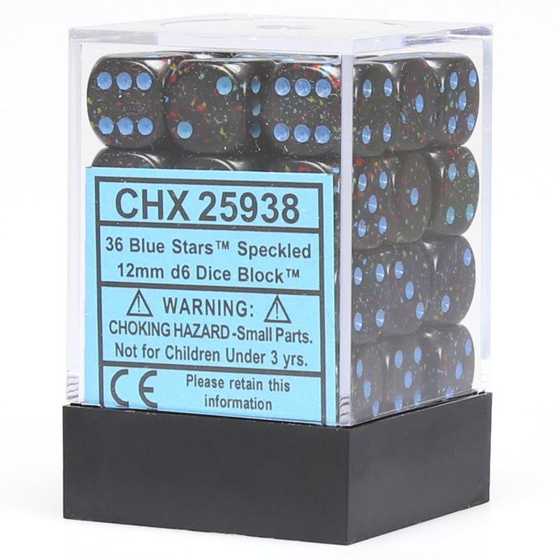 Chessex 12mm d6 Speckled Blue Stars Dice Block - Set of 36
