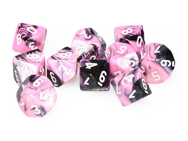 Chessex Gemini Black-Pink/White D10 Dice Set (10)