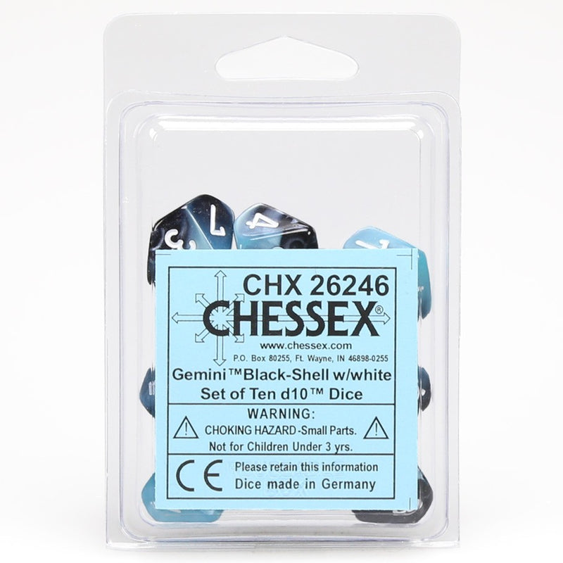 Chessex Gemini Black-Shell/White D10 Dice Set (10)