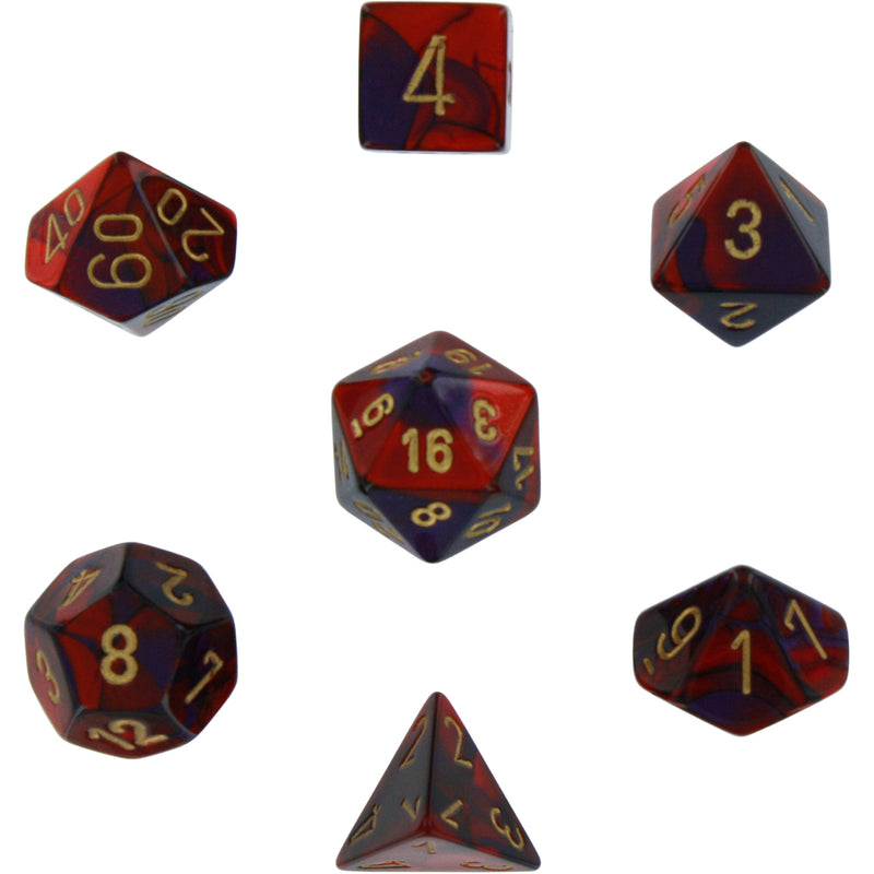 Polyhedral 7-Die Gemini Dice Set - Purple-Red with Gold