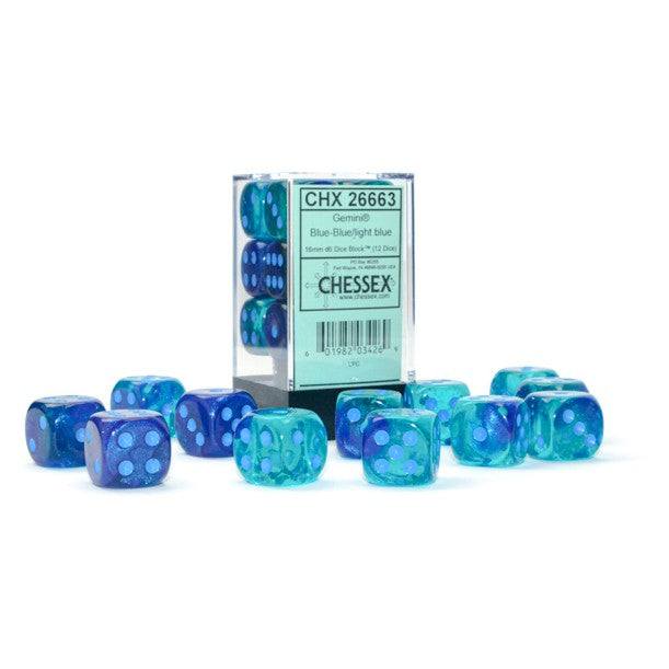 Chessex Gemini Blue-Blue/light blue 16mm d6 Dice Block