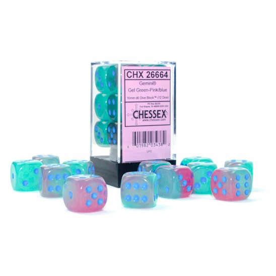 Chessex Gemini Gel Green-Pink/blue 16mm d6 Dice Block