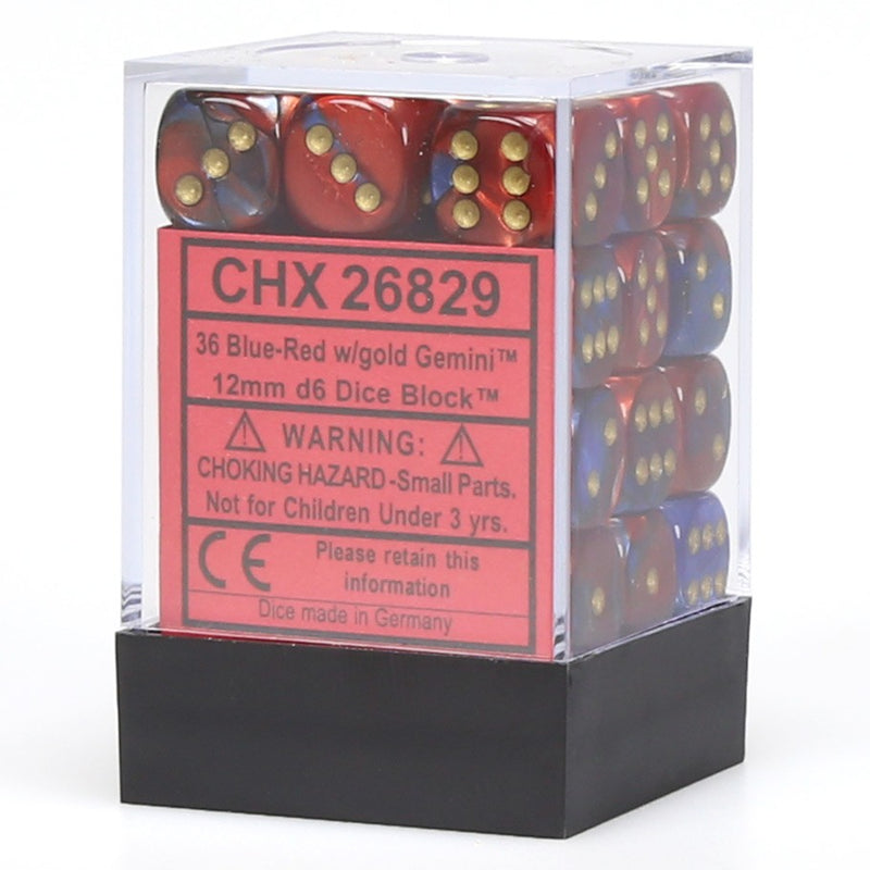 Chessex Gemini Blue-Red/Gold 12mm D6 Dice Block