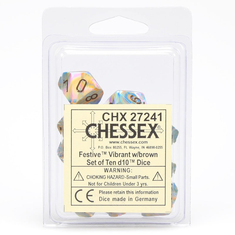 Chessex Festive Vibrant/Brown D10 Dice Set (10)