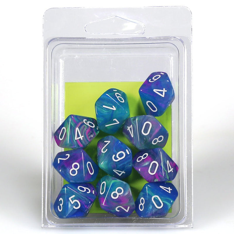 Chessex Festive Waterlily/White Set of 10 d10 Dice