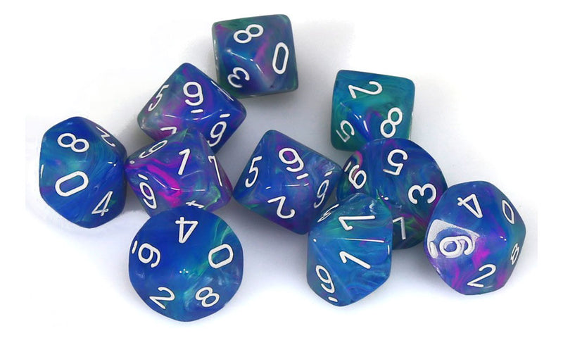 Chessex Festive Waterlily/White Set of 10 d10 Dice