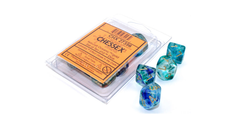 Chessex Nebula Oceanic/gold Set of Ten d10 Dice