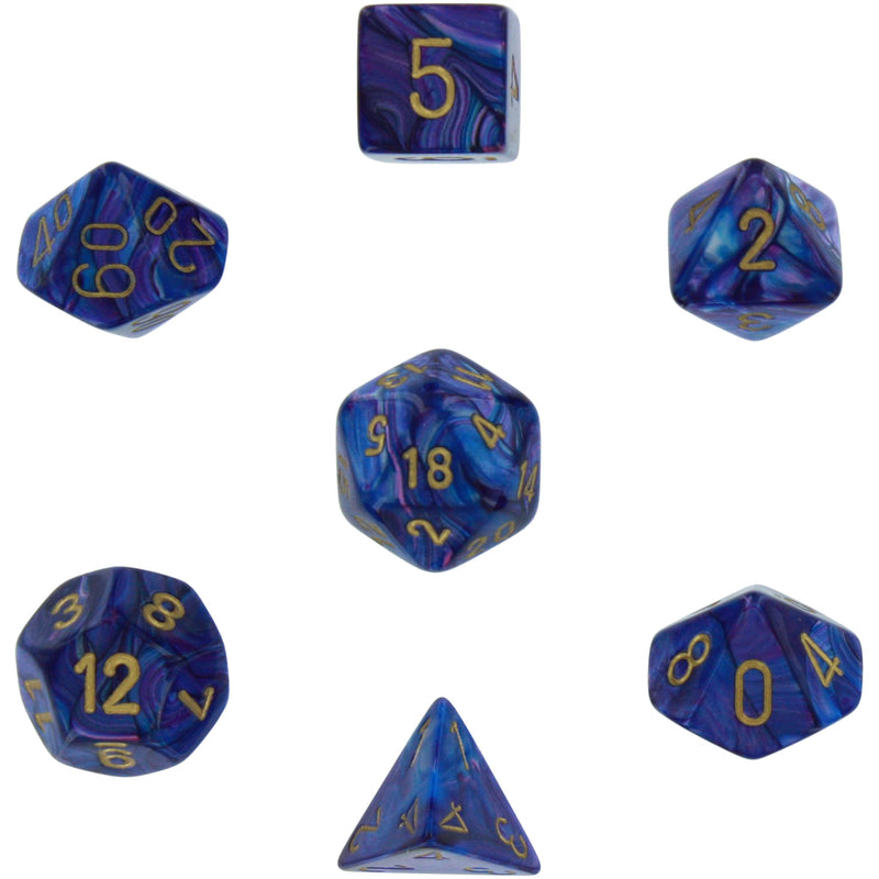Polyhedral 7-Die Lustrous Dice Set - Purple with Gold