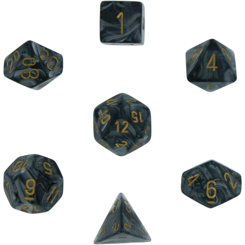 Polyhedral 7-Die Lustrous Dice Set - Black with Gold