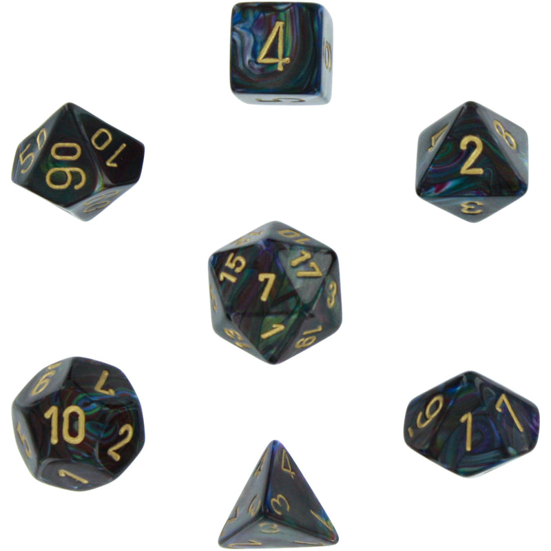 Polyhedral 7-Die Lustrous Dice Set - Shadow with Gold