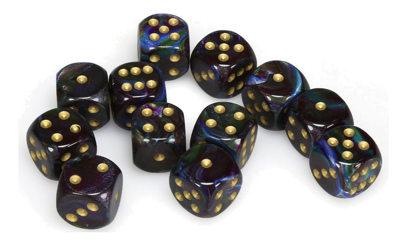 Chessex Lustrous Shadow/Gold 16mm D6 Dice Block (12)