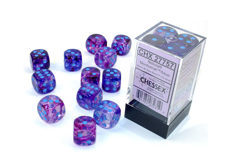Chessex Nebula Nocturnal/blue 16mm d6 Dice Block (12 Dice)