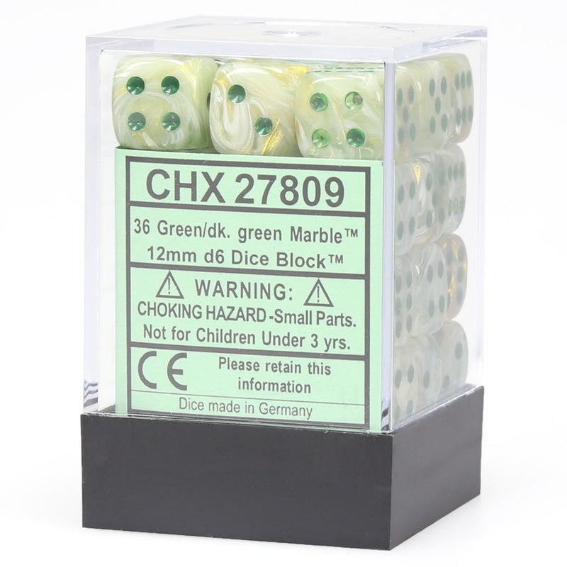 Chessex Marble Green/dark green 12mm d6 Dice Block (36 Dice)