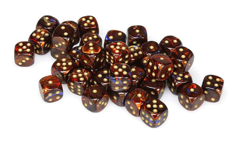 Chessex Scarab Blue Blood/gold 12mm d6 Dice Block (36 Dice)