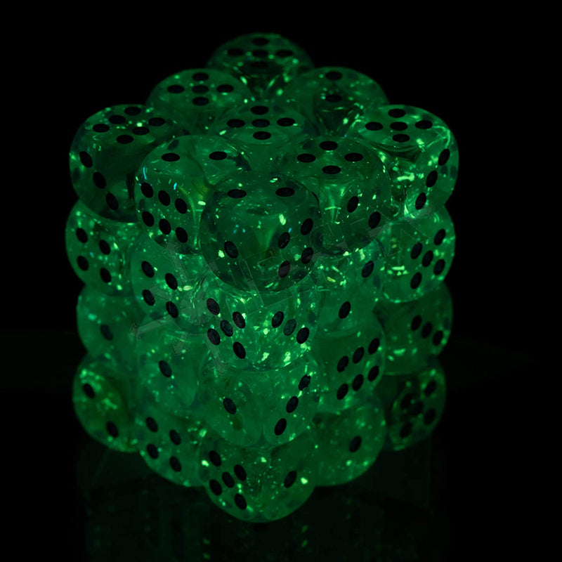 Borealis Light Green/gold 12mm d6 Luminary Dice Block (36 Dice)