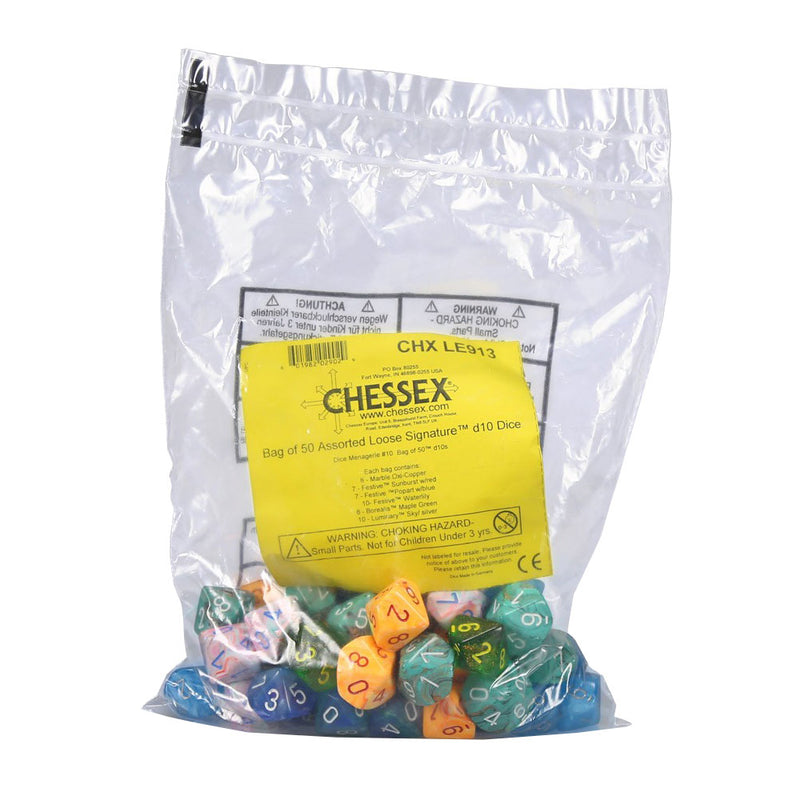Chessex Bag of 50 Assorted Loose Signature D10 Dice