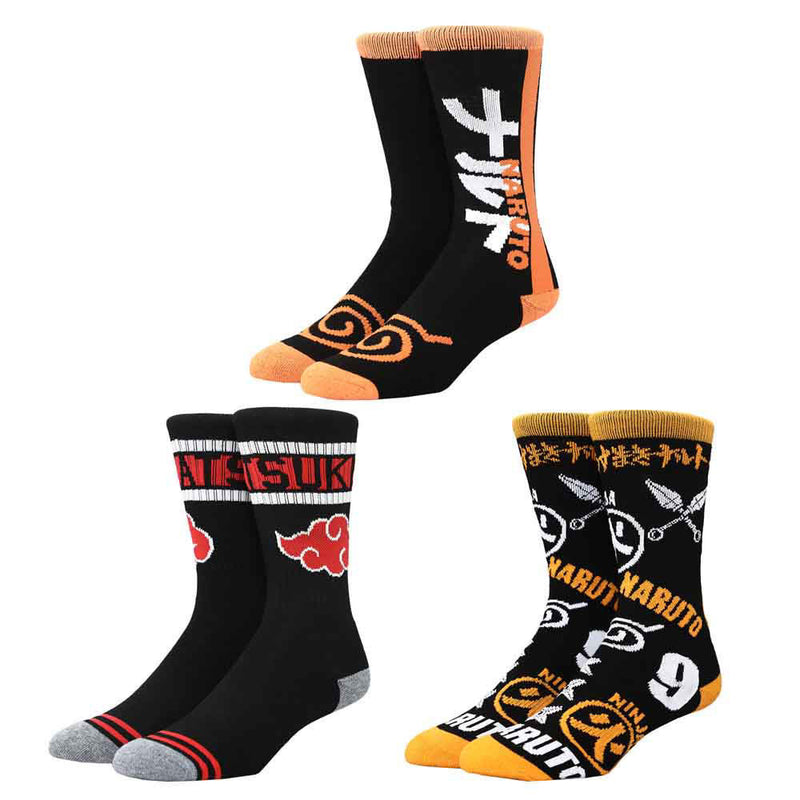 Naruto & Akatsuki 3 Pair Crew Socks, 10-13
