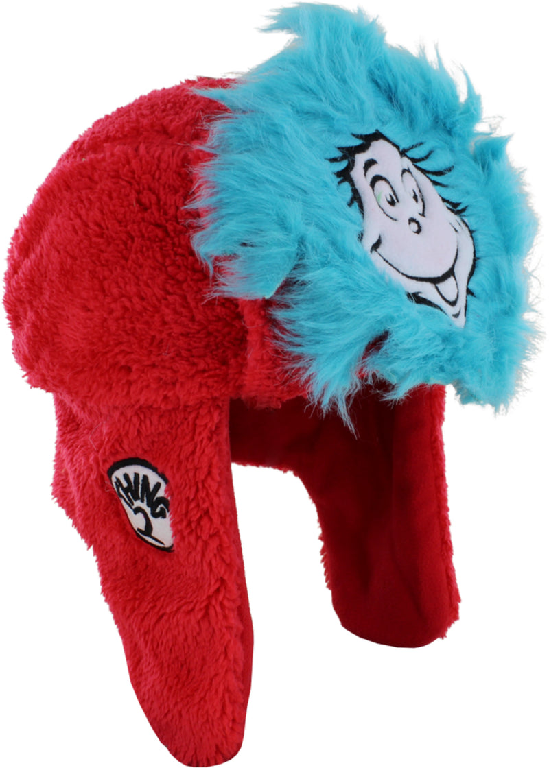 Dr. Seuss Thing 1 And Thing 2 Plush Fur Big Face Adult Trapper Hat
