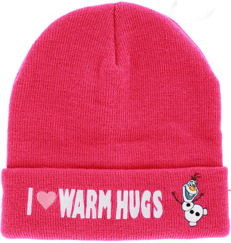 Disney Frozen I Love Warm Hugs Olaf Pink Cuffed Knit Hat