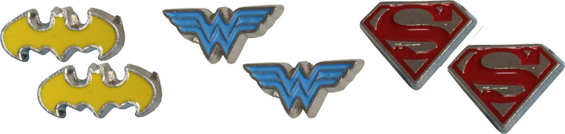 DC Batman, Wonder Woman and Superman Enamel Earrings Set - Set of 3