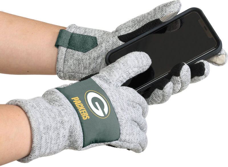 Green Bay Packers High End Unisex Knit Texting Gloves, Grey
