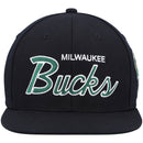 Milwaukee Bucks Black Hardwood Classics Script 2.0 Snapback Hat
