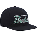 Milwaukee Bucks Black Hardwood Classics Script 2.0 Snapback Hat