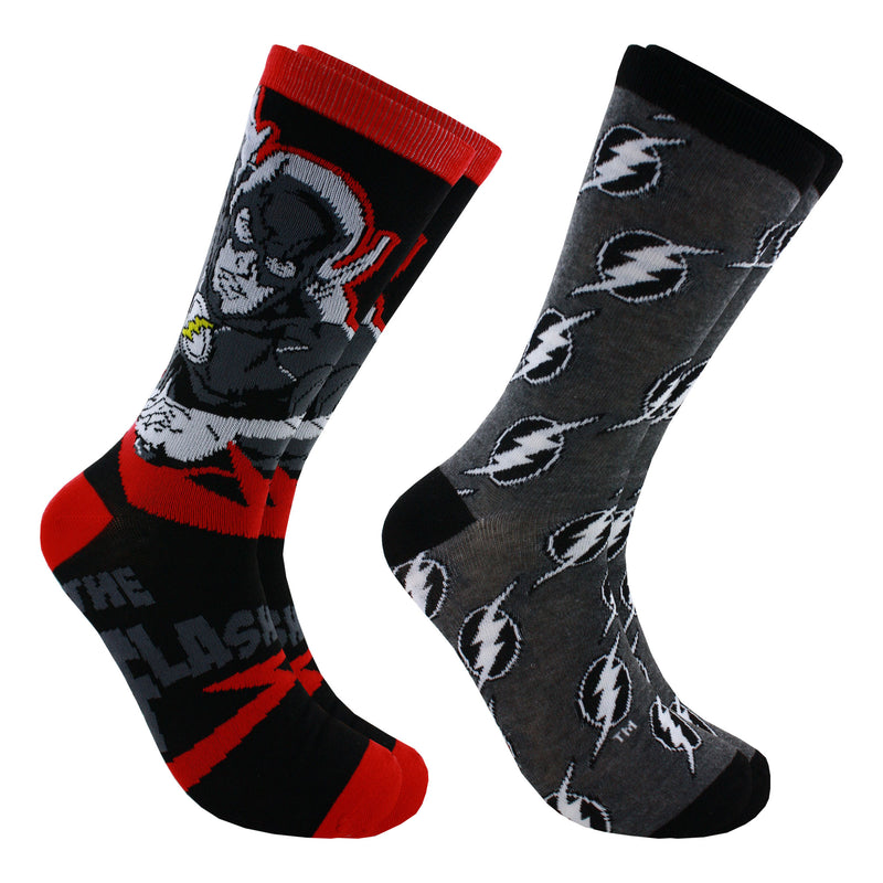 DC Comics The Flash Men's Crew Socks 2 Pair Pack Shoe Size 6-12