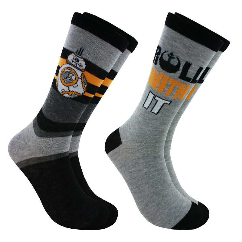 Star Wars BB8 Roll With It Men's Crew Socks 2 Pair Pack Shoe Size 6-12