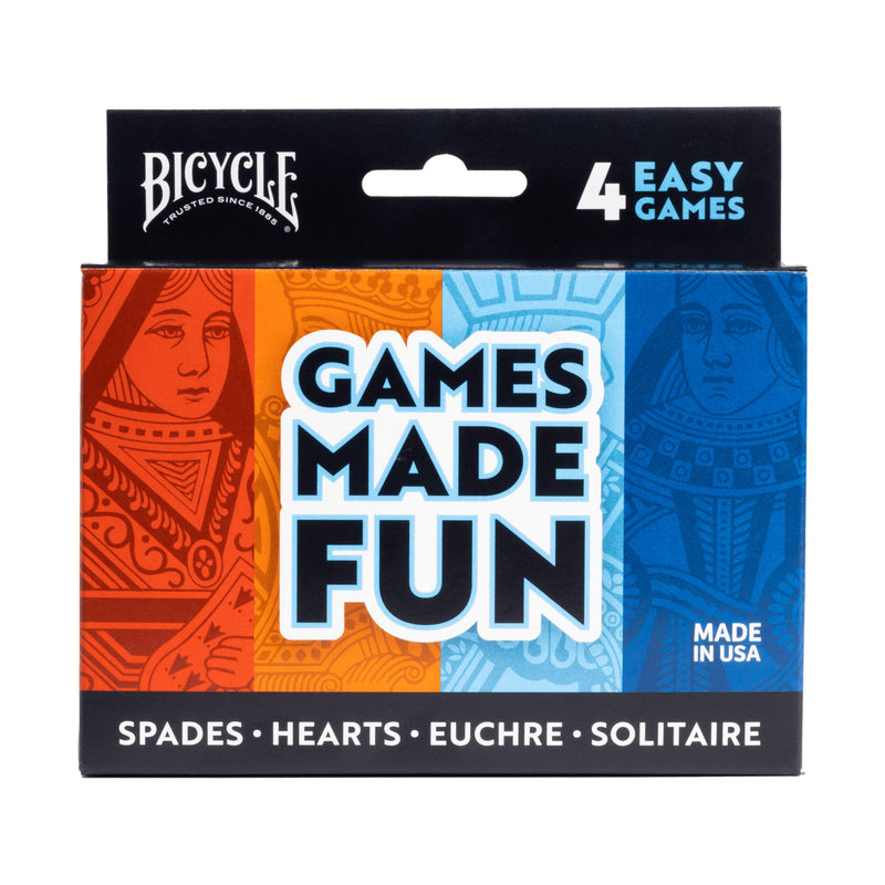 Bicycle 4-Game Card Pack - Hearts, Spades, Euchre, and Solitaire