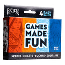 Bicycle 4-Game Card Pack - Hearts, Spades, Euchre, and Solitaire