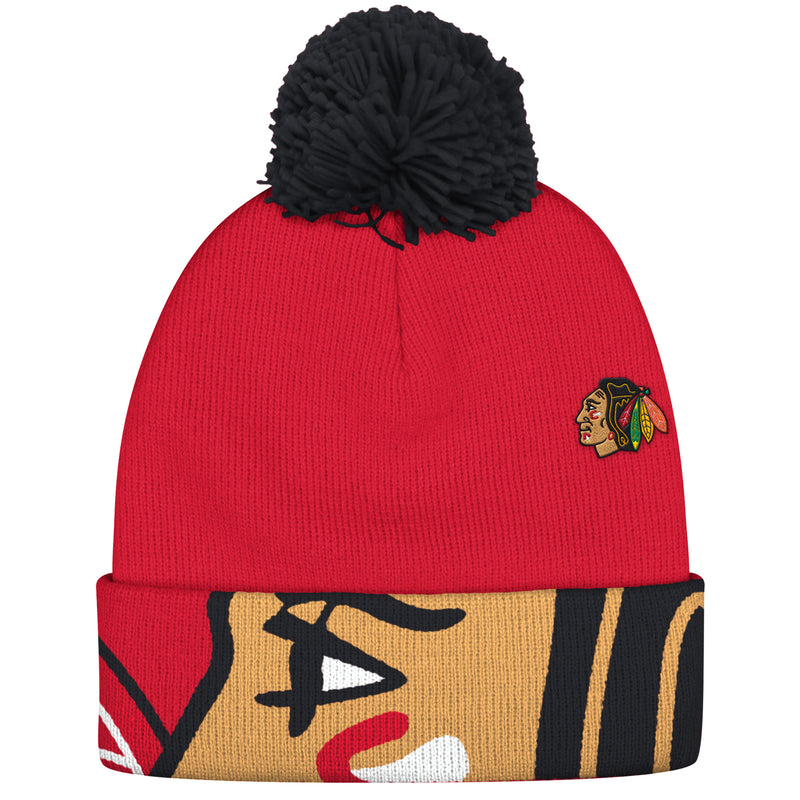 Reebok Chicago Blackhawks Cuffed Knit Hat with Pom