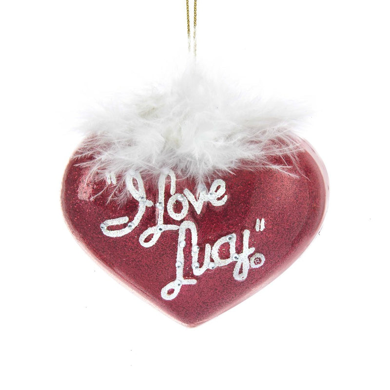 I Love Lucy Glass Heart with Boa Ornament
