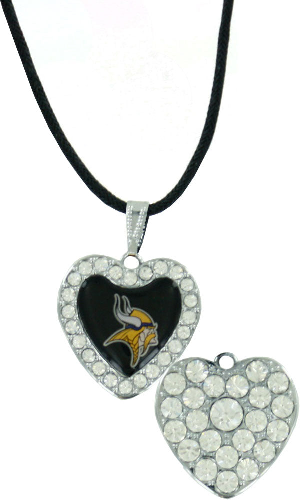 Minnesota Vikings Reversible Crystal Heart Pendant w/ Silk Cord