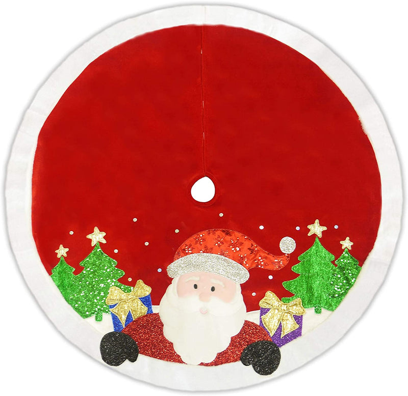 48" Red and White Applique Santa Tree Skirt