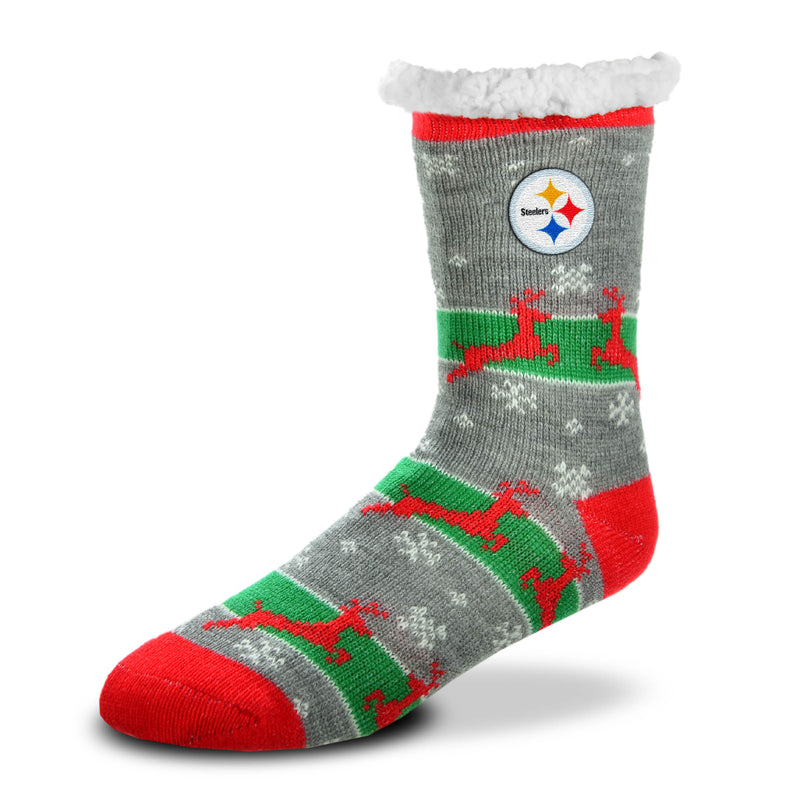 Pittsburgh Steelers Reindeer Run Sherpa Women's Christmas Slipper Socks, OSFM